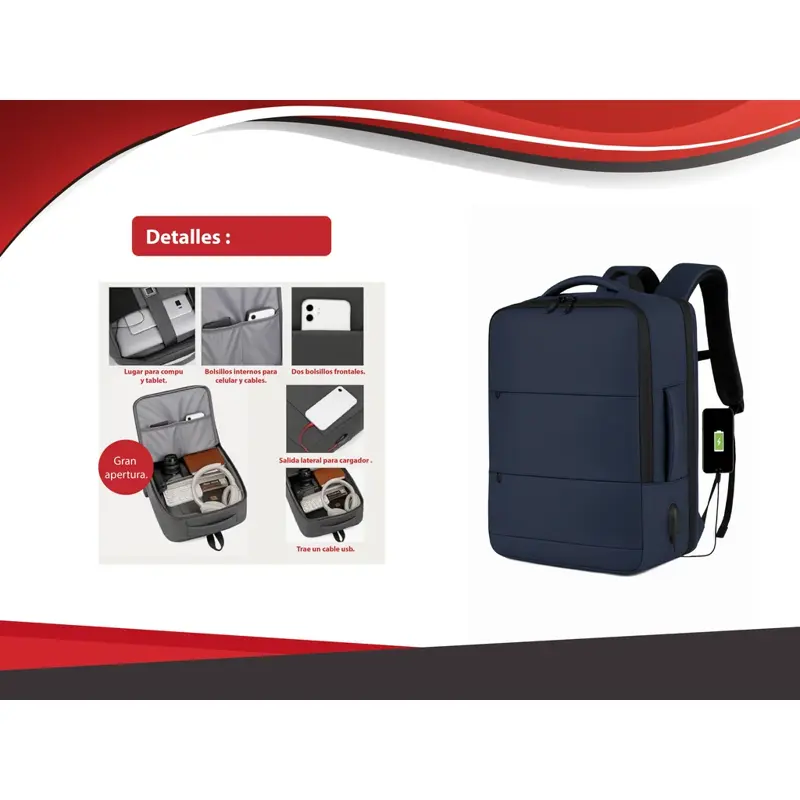 Mochila de Viaje Carry On Equipaje Mano Expandible Notebook Negro