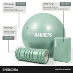 Kit de Yoga Rolo Masajeador + Ladrillo + Pelota Yoga 55cm Verde Pilates Randers Calm Collection