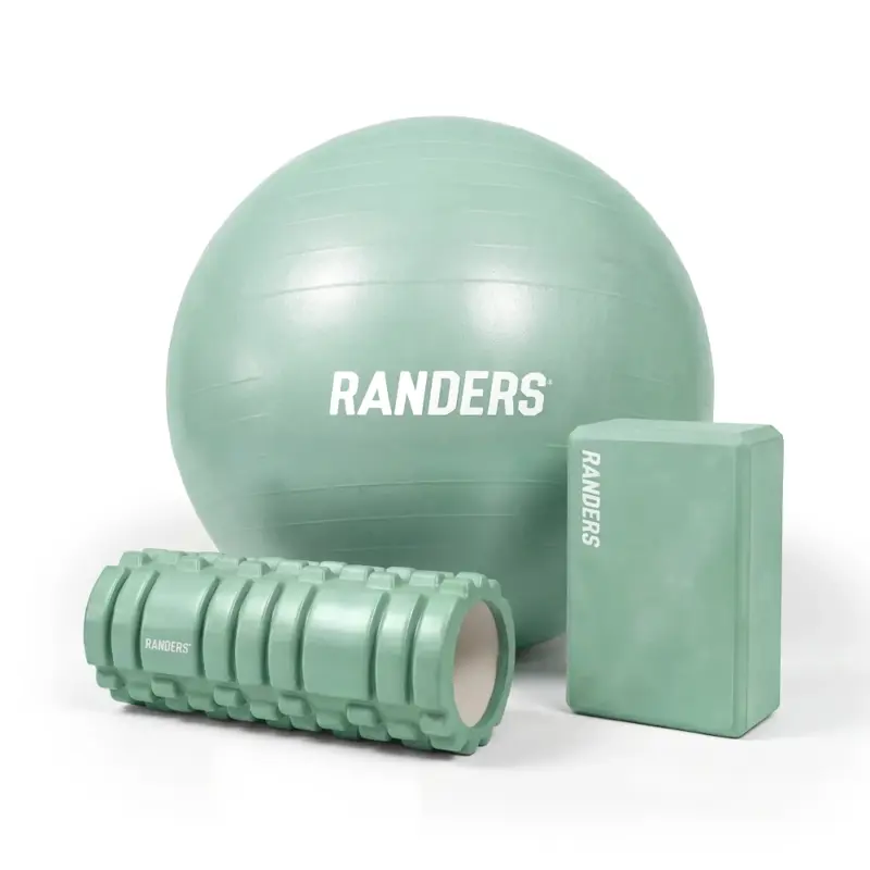 Kit de Yoga Rolo Masajeador + Ladrillo + Pelota Yoga 55cm Verde Pilates Randers Calm Collection