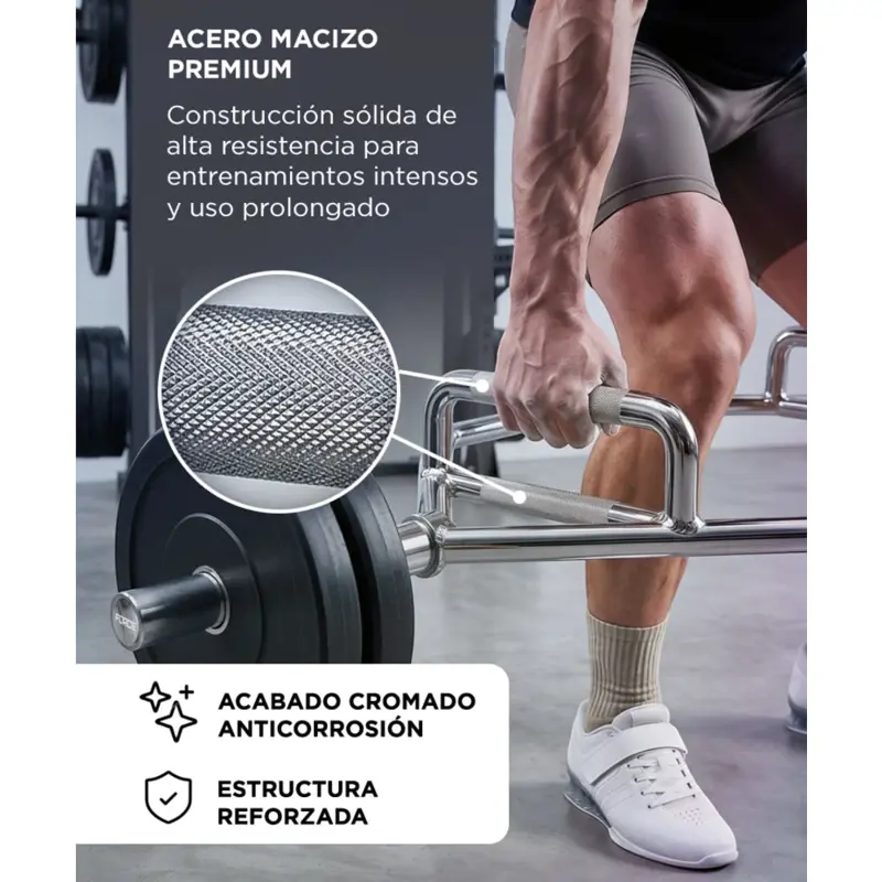 Trap Bar Olimpica Force By Gadnic Hexagonal 50mm Acero Macizo Cromado 145cm 22kg
