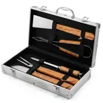 Kit Para Parrilla Gadnic 5 Piezas Acero Inoxidable Asado Pinza Espátula Pinche Afilador Cuchilla