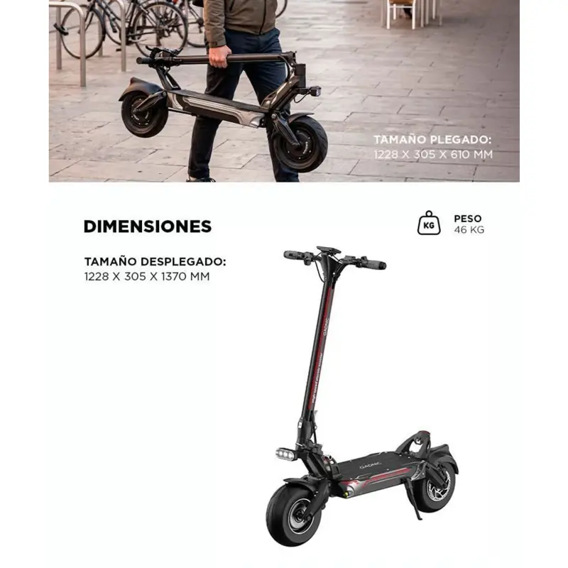 Monopatín Eléctrico Gadnic Motor Brushless 2x 2000W Velocidad Máxima 100 km/h