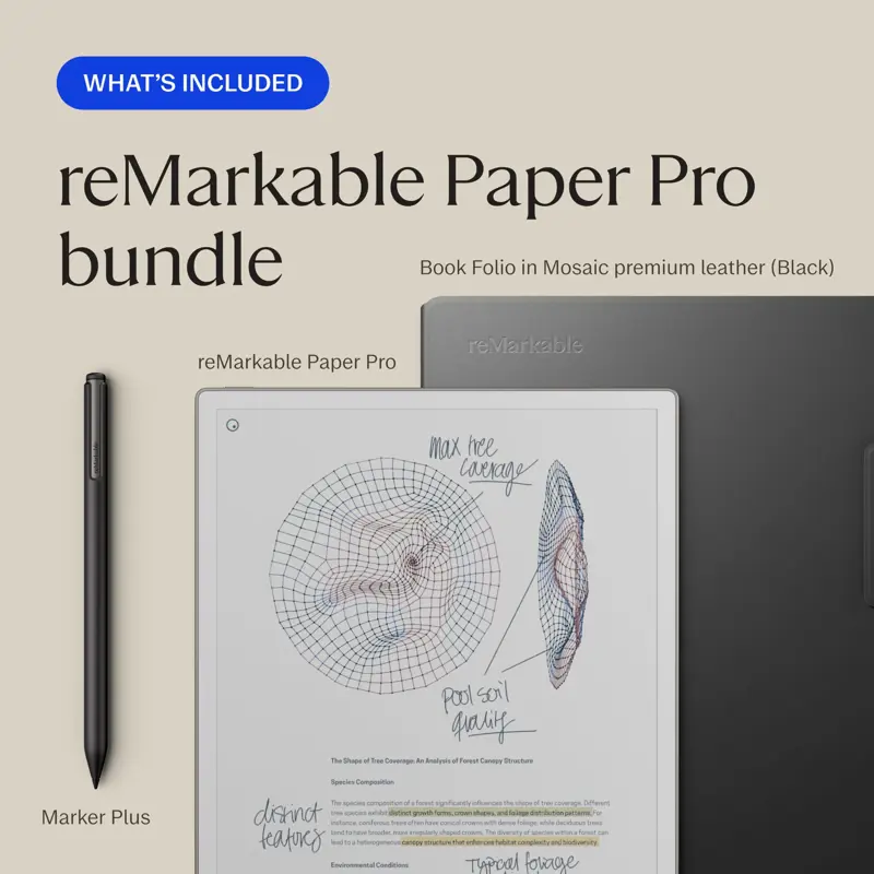 Tablet reMarkable Paper Pro con Marker Plus y Funda de Cuero