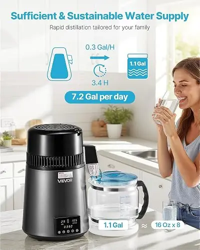 VEVOR Destilador de agua, filtro purificador de