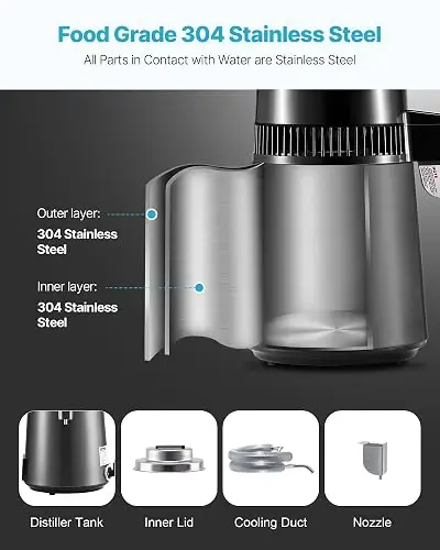 VEVOR Destilador de agua, filtro purificador de