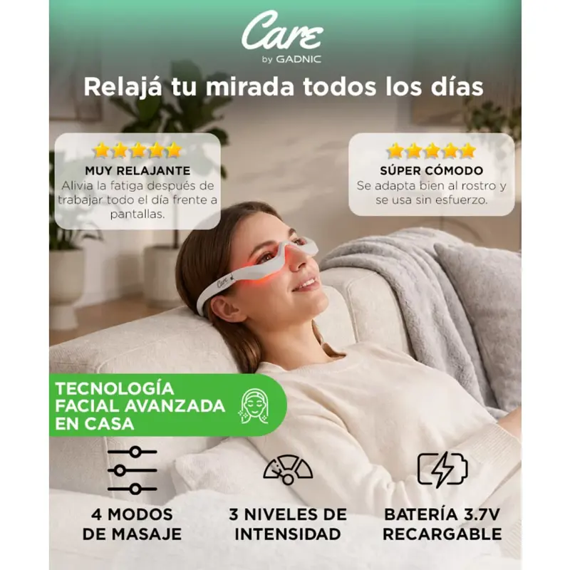 Masajeador De Ojos Care By Gadnic Luz Roja Microcorriente 4 Modos 3 Niveles Intensidad
