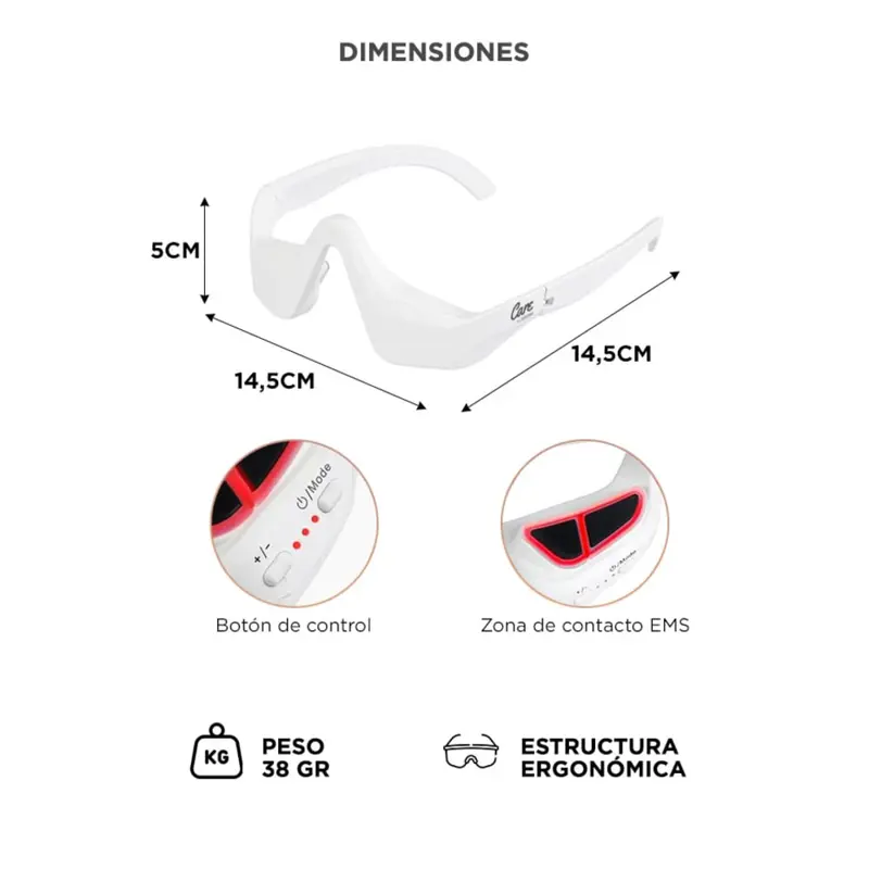 Masajeador De Ojos Care By Gadnic Luz Roja Microcorriente 4 Modos 3 Niveles Intensidad