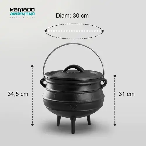Caldero Olla De Hierro Fundido 30 Cm 9 Lts Con Tapa Kamado