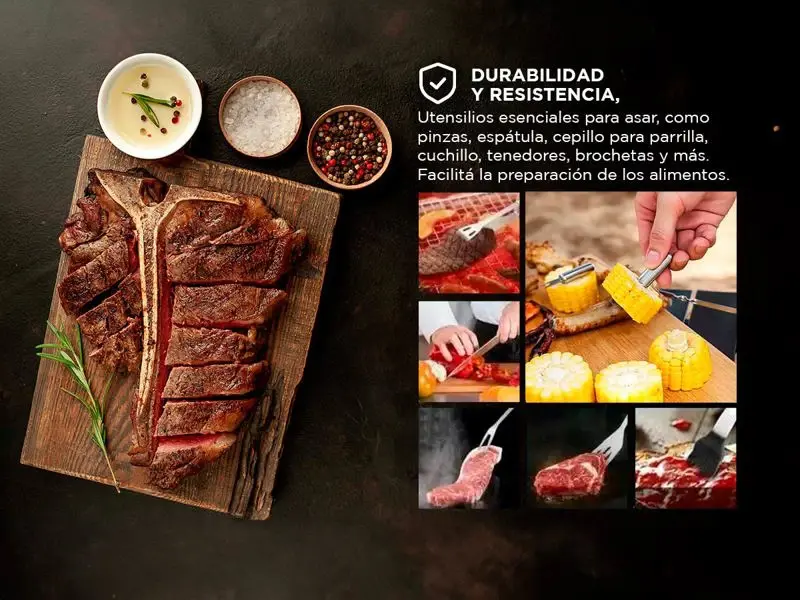 Set Parrilla 18pzs Kit Asador Acero Inoxidable Con Estuche