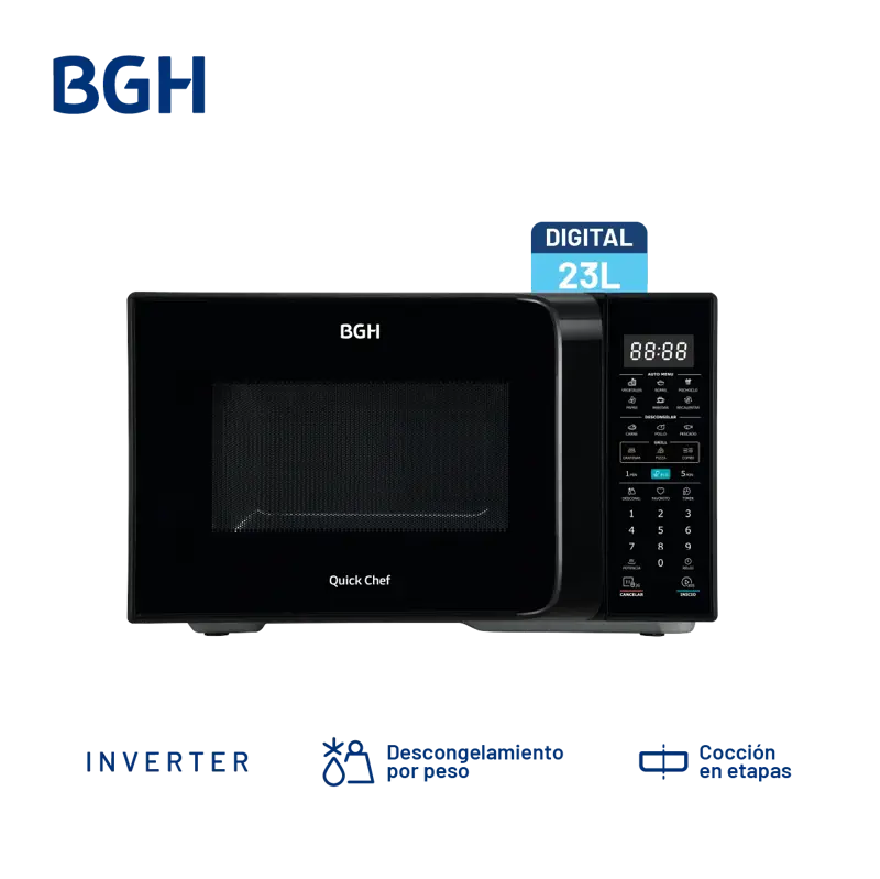 Microondas BGH QuickChef Digital Inverter con Grill Negro 23L
