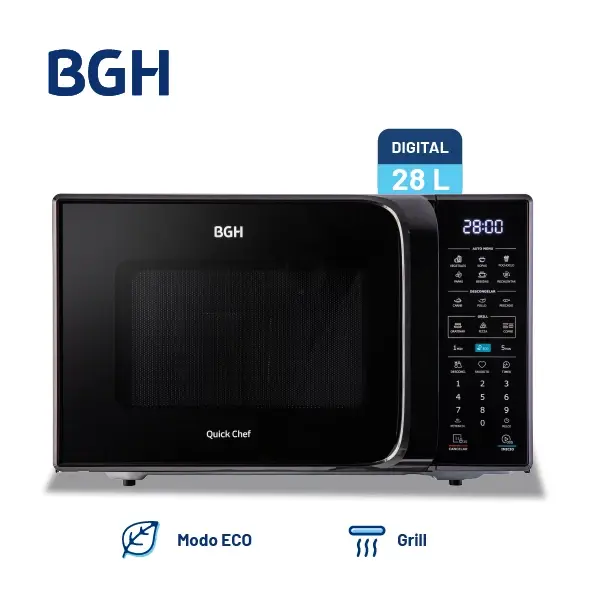 Microondas BGH QuickChef Digital Eco con Grill Negro 28L