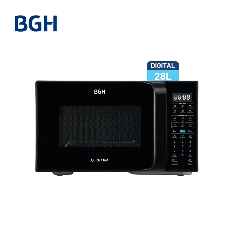 Microondas BGH QuickChef Digital Inverter con Grill Negro 28L