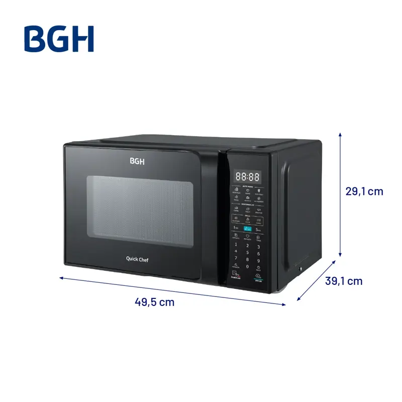 Microondas BGH QuickChef Digital Inverter con Grill Negro 28L