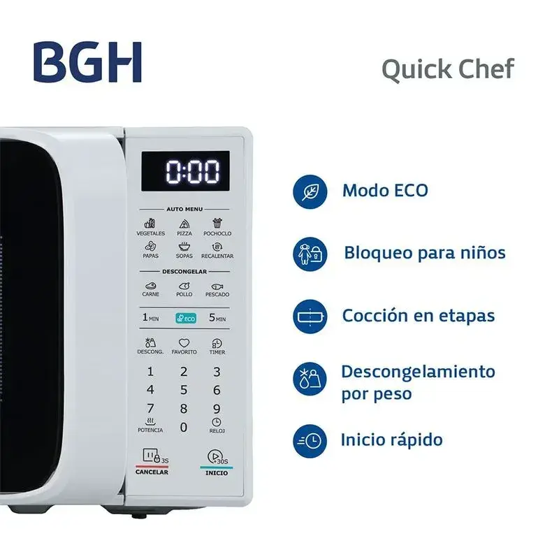 MICROONDAS BGH 20LT DIGITAL ECO BLANCO
