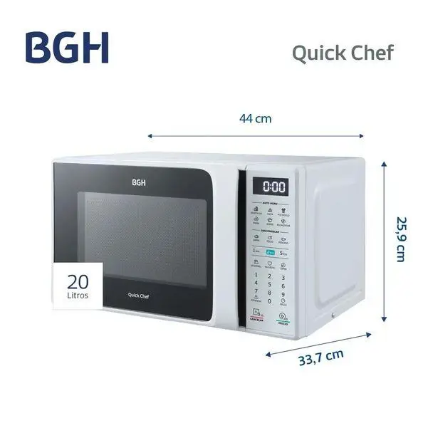 MICROONDAS BGH 20LT DIGITAL ECO BLANCO