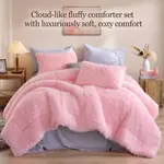 Juego Edredón Fluffy Smoofy Queen Rosa 3 Piezas Forro Polar