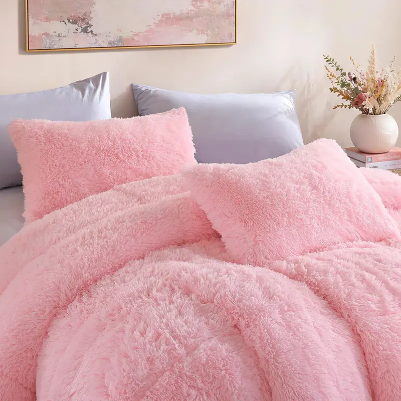 Juego Edredón Fluffy Smoofy Queen Rosa 3 Piezas Forro Polar