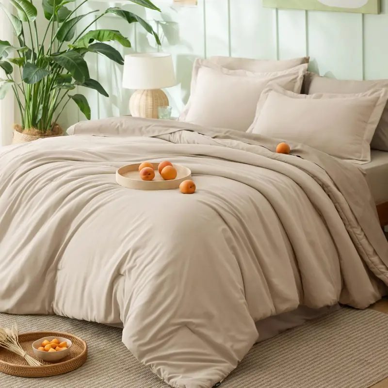 Juego Edredón King Bedsure Beige Juego Cama Transpirable