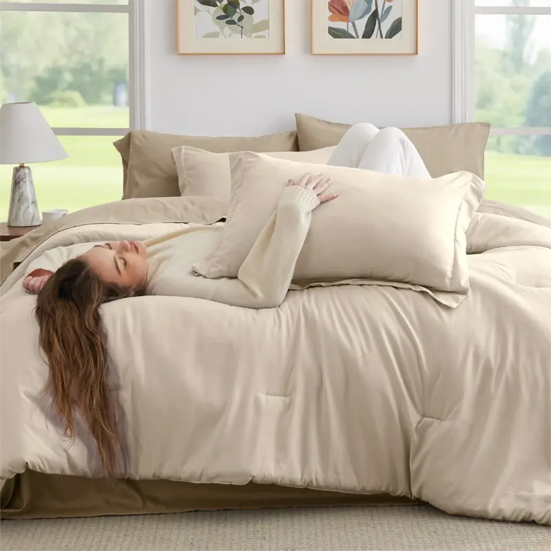 Juego Edredón King Bedsure Beige Juego Cama Transpirable