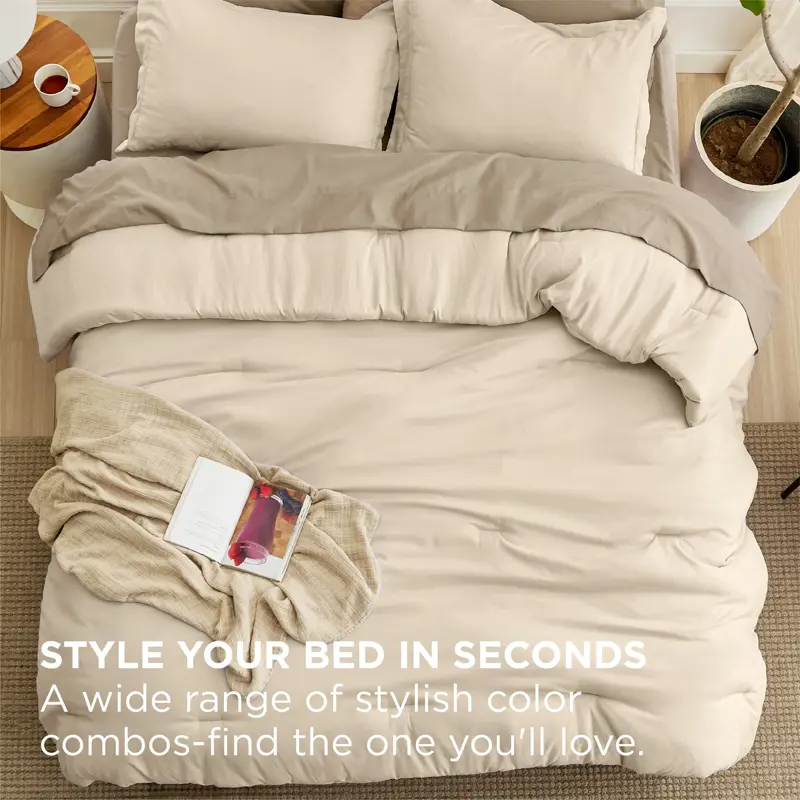 Juego Edredón King Bedsure Beige Juego Cama Transpirable
