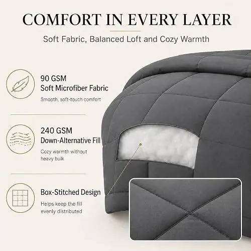 CozyLux Juego de Edredón Twin XL Gris Oscuro 5