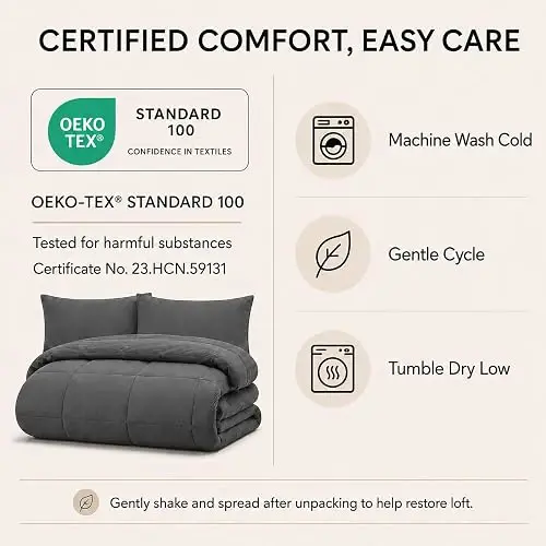 CozyLux Juego de Edredón Twin XL Gris Oscuro 5