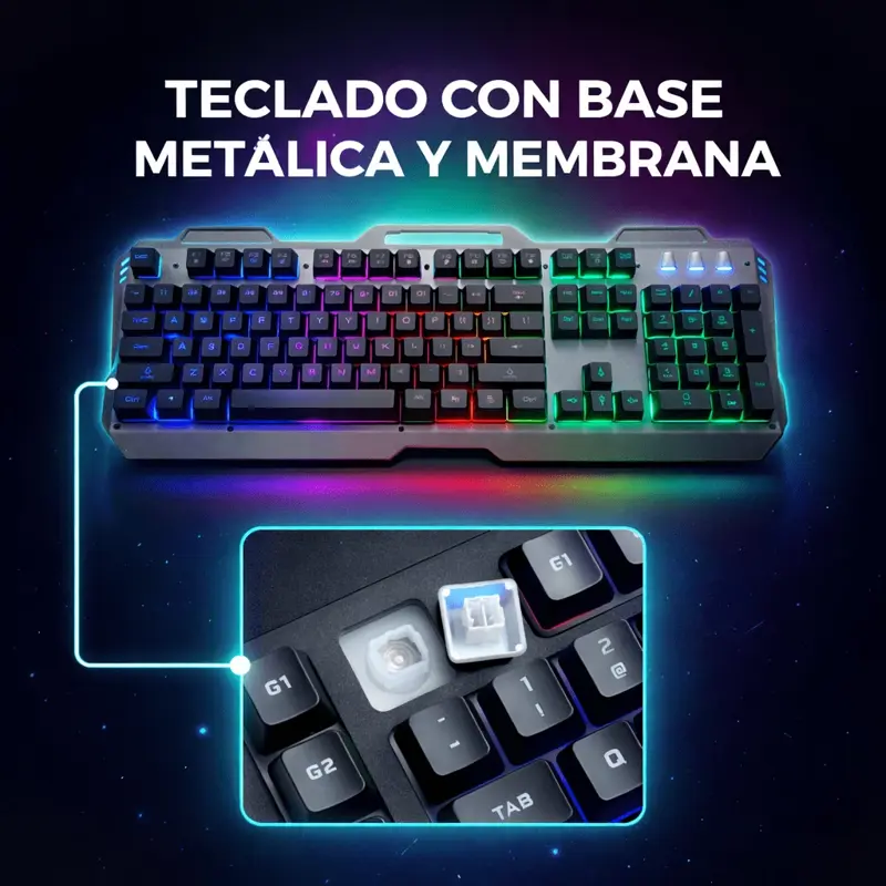 Combo Teclado Metalico + Mouse 6d Gamer Retroiluminado Usb Kl151