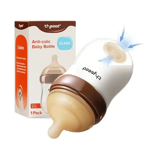 Biberón Thyseed Anti Colic Vidrio 5oz Flujo Lento Blanco