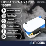 Limpiadora A Vapor Midow 1500w Doméstica Portátil Depósito 1200ml 1,5 Bar Calienta