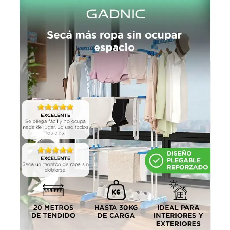 Tender de Ropa Vertical Gadnic Plegable para Interiores capacidad 30 Kg