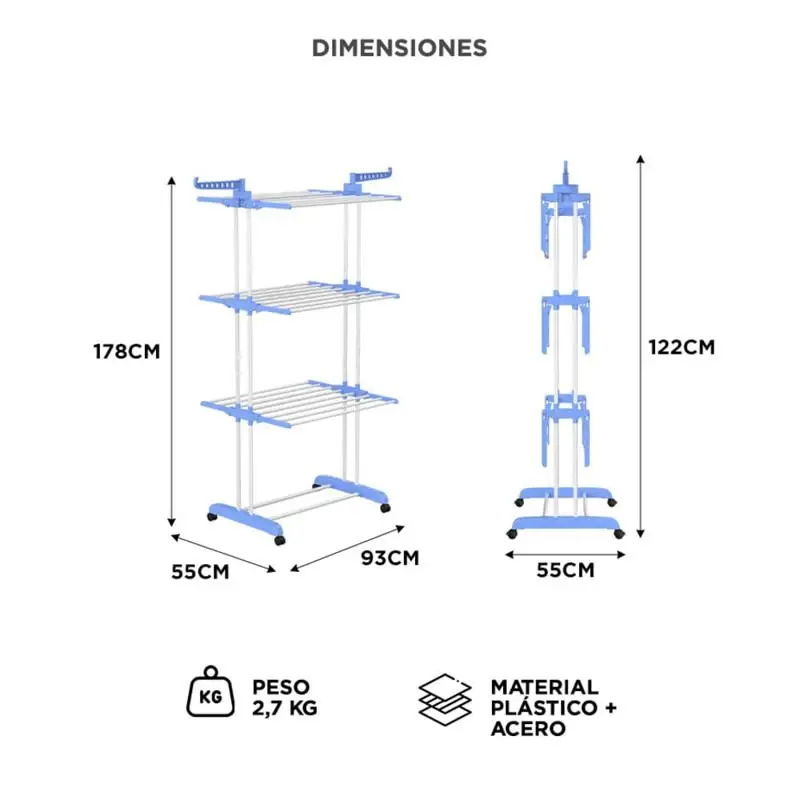Tender de Ropa Vertical Gadnic Plegable para Interiores capacidad 30 Kg