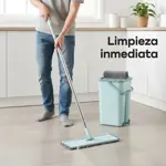 Mopa Plana Trapeador Lampazo con Balde Enjuague y Secado Verde Waggs