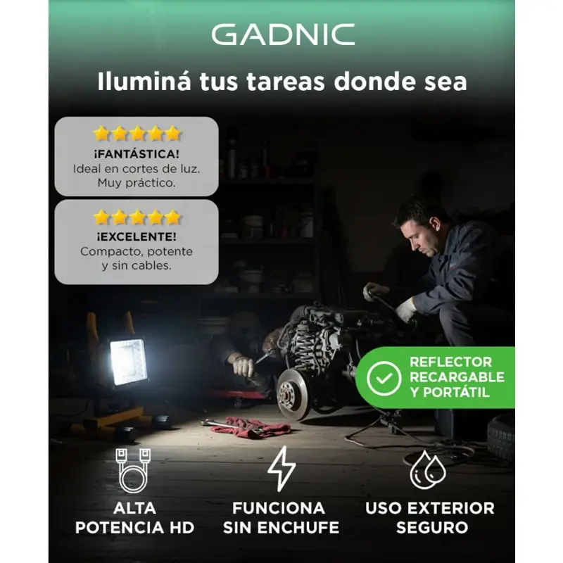Reflector Portátil Gadnic Lámpara Recargable 30w