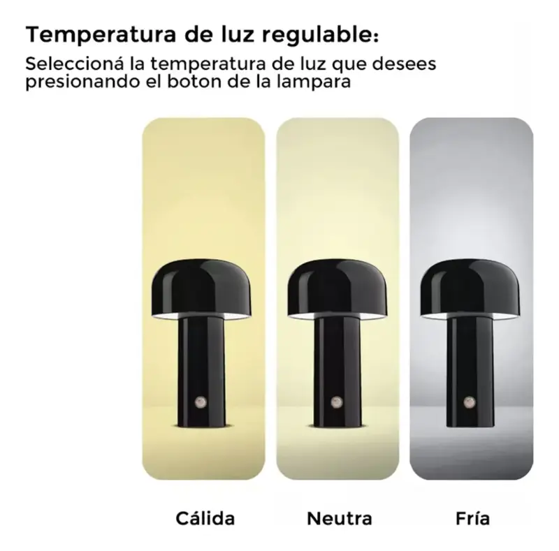 Lámpara Hongo Led Recargable Táctil 21cm Mashroom 3 Luces