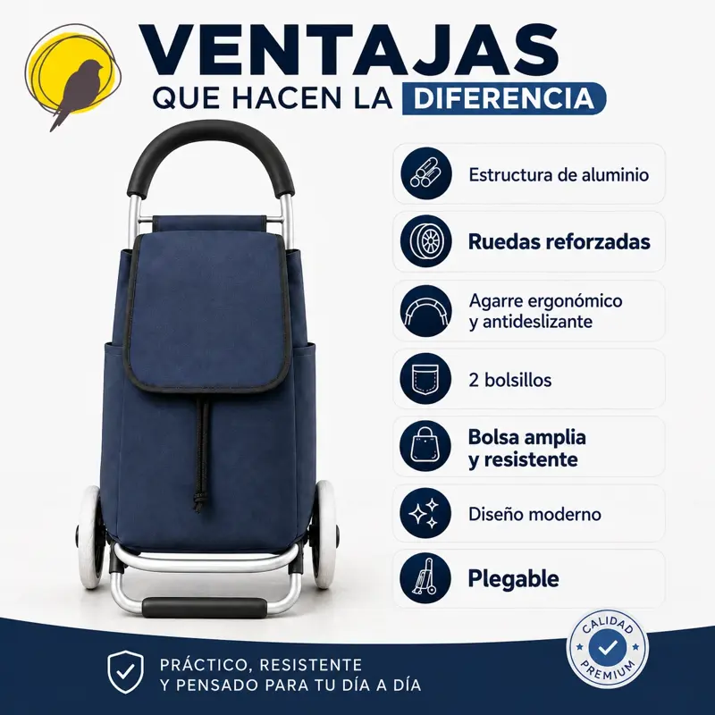 Carrito De Compras Plegable Con Estructura Reforzada Azul