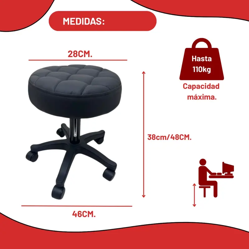 Banqueta Giratoria 360° Regulable con Ruedas | Skyhome blanco
