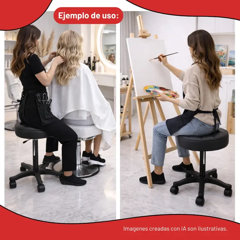 Banqueta Giratoria 360° Regulable con Ruedas | Skyhome blanco