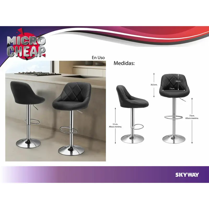 Silla Banqueta Taburete para Desayunador Set por 2 Unidades gris con negro