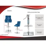 Banqueta Alta Giratoria Respaldo Capitonè Regulable Azul