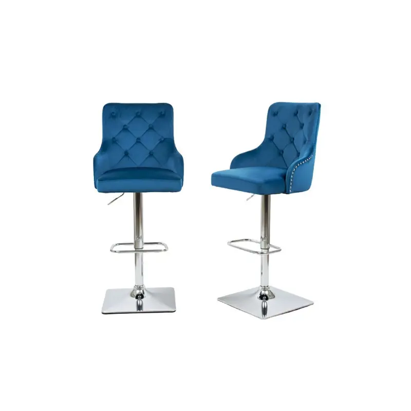 Banqueta Alta Giratoria Respaldo Capitonè Regulable Azul