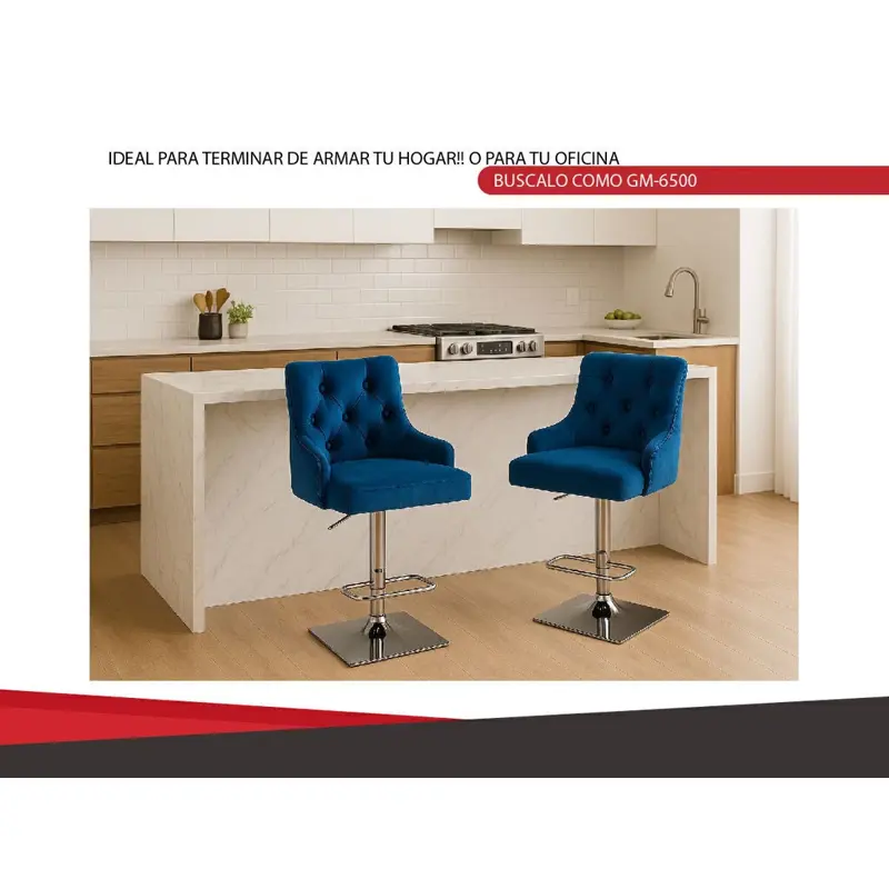 Banqueta Alta Giratoria Respaldo Capitonè Regulable Azul