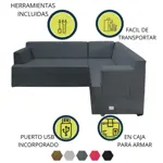 Sillón Smart 2 +2 Cuerpos Living Box ® c/Puerto USB En Caja para armar. Izquierdo - GRIS