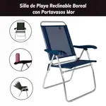 Combo X4 Sillas Reclinables Mor De Aluminio Con Portavasos