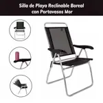 Silla Reclinable Mor Boreal De Aluminio C/Portavasos Negra