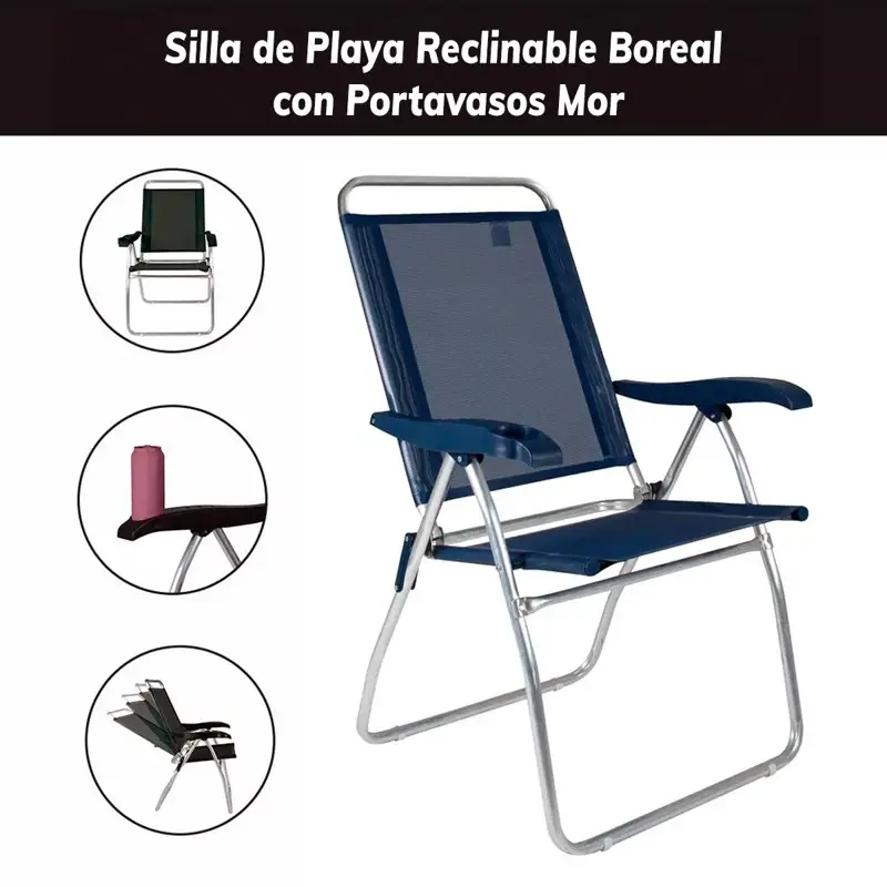 Kit X2 Silla Reclinable Mor Boreal De Aluminio C/Portavasos