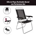 Silla Reclinable Mor Boreal De Aluminio C/Portavasos Negra
