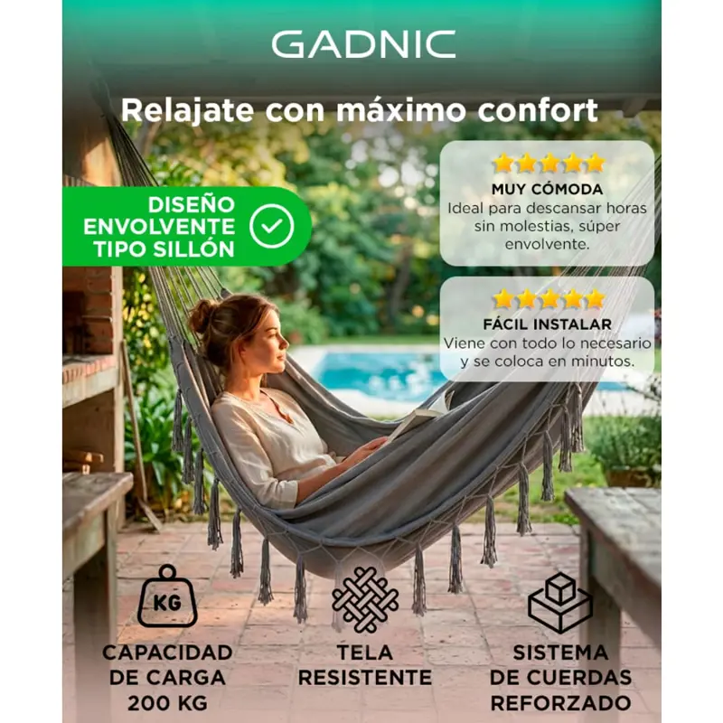 Hamaca Paraguaya Gadnic Silla Colgante Reforzada