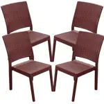 Juego de 4 Silla De Plastico Chocolate Reforzadas sin Apoyabrazos Simil Rattan