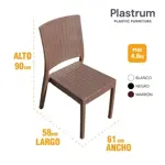 Juego de 4 Silla De Plastico Chocolate Reforzadas sin Apoyabrazos Simil Rattan