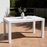 Mesa Plastica Rectangular Blanca Simil Rattan 140x80x76cm